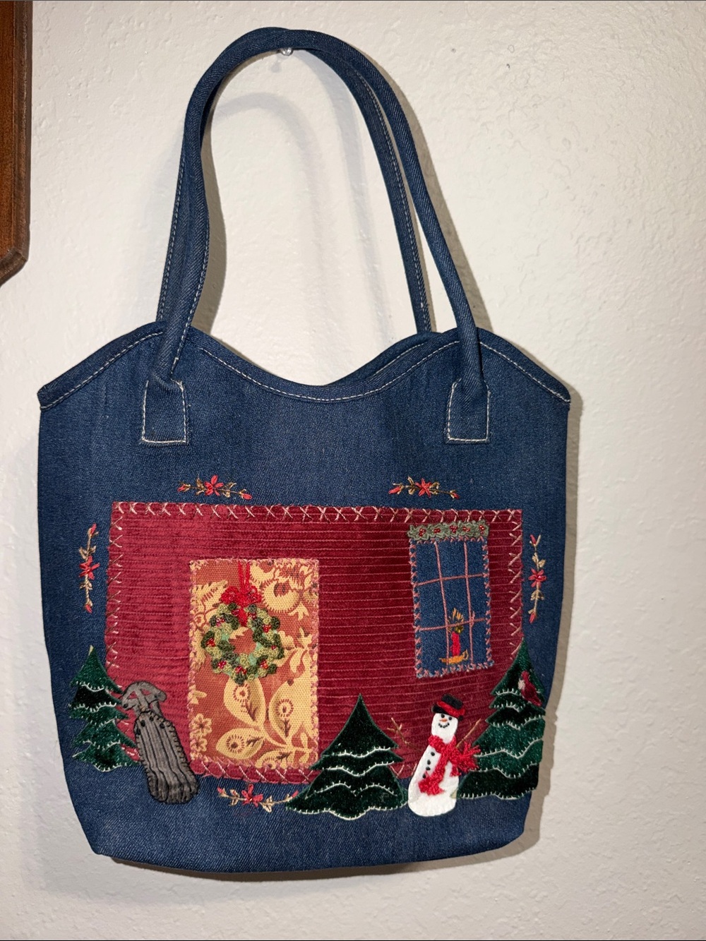 Vintage Denim Bag Christmas Snowman